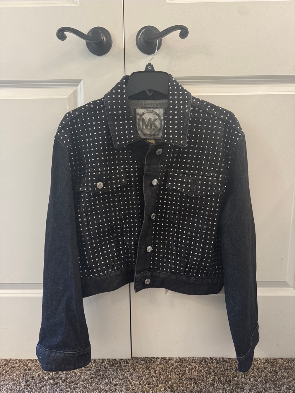 Michael Kors Black Studded Denim Jacket with Silver Accents